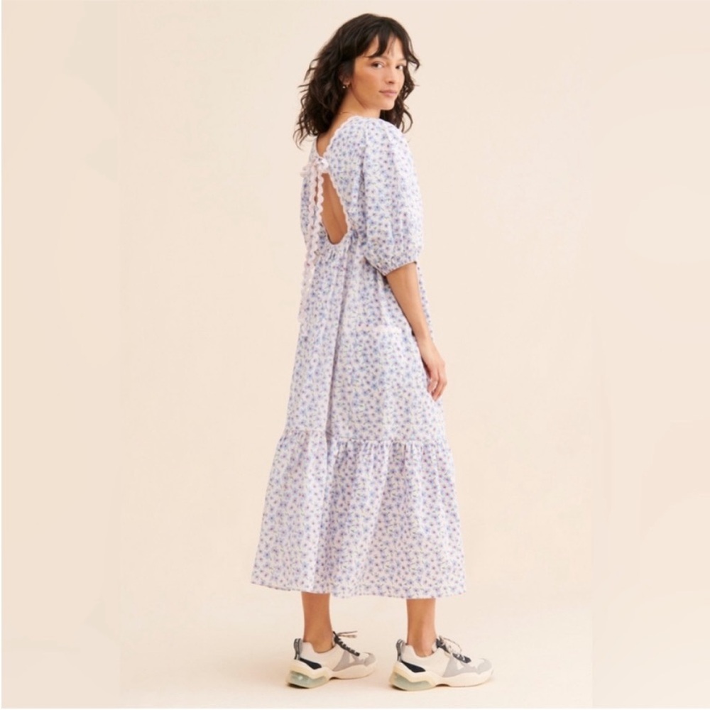 Damson Madder Greta Ditsy Floral MIDI Dress Puff Sleeves Size 8 US 4